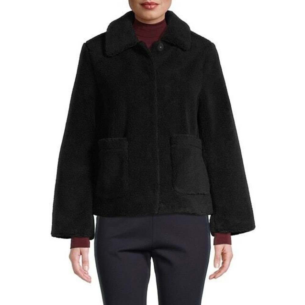 New Rebecca Minkoff Womens Harley Teddy Jacket Snap Button Black Size Medium